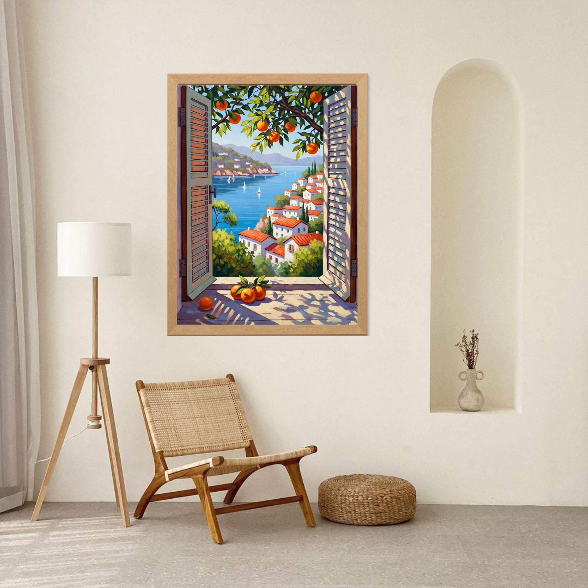Window View Wall Art Poster Showing Mediterranean Coastal View, Bright ...