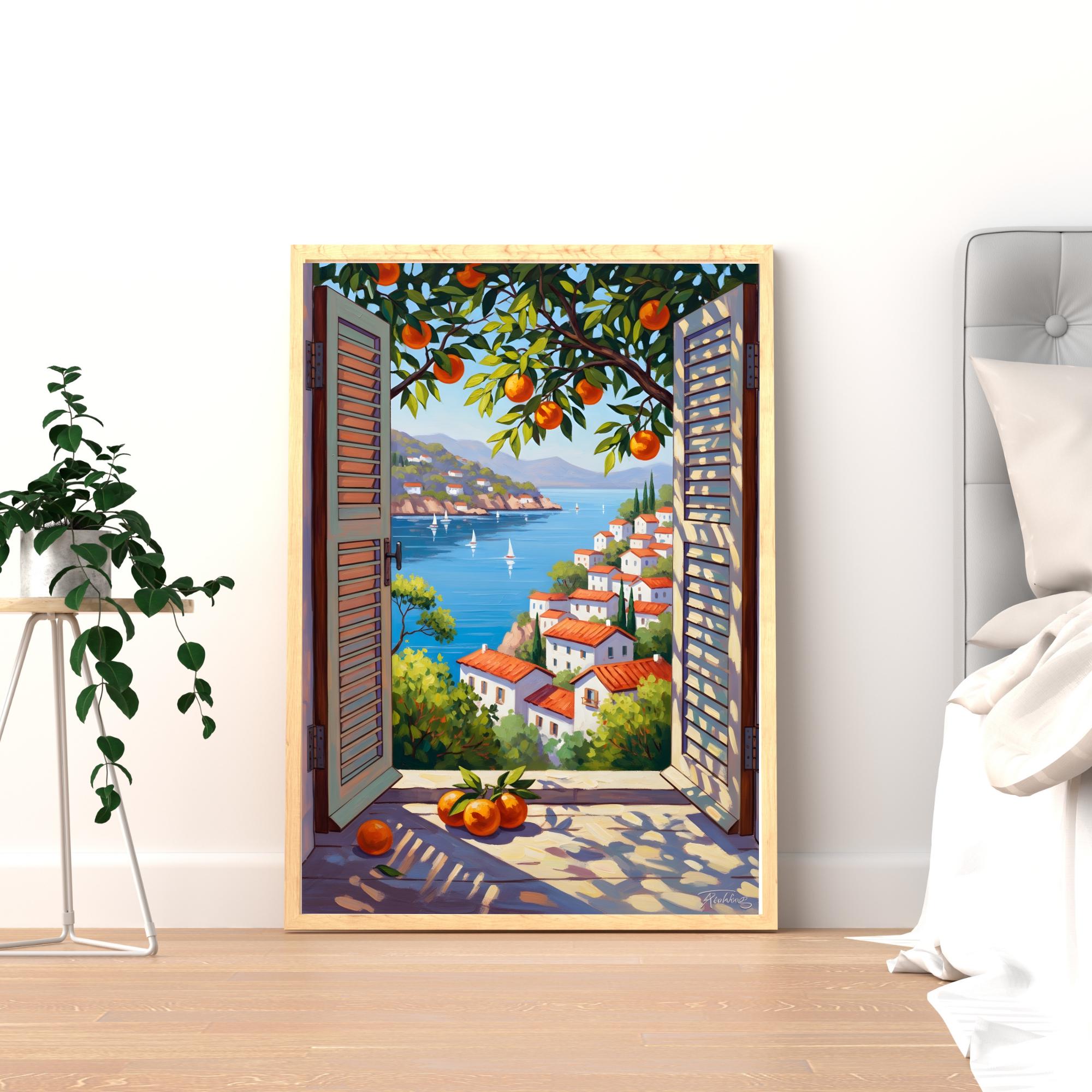 Window View Wall Art Poster Showing Mediterranean Coastal View, Bright ...
