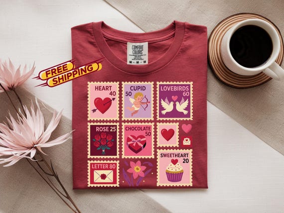 Comfort Colors Unisex Valentines Day Love Stamp T-Shirt, Heavyweight Cotton, Valentines Day Gift, Cute Valentine Shirt, Gift for Her