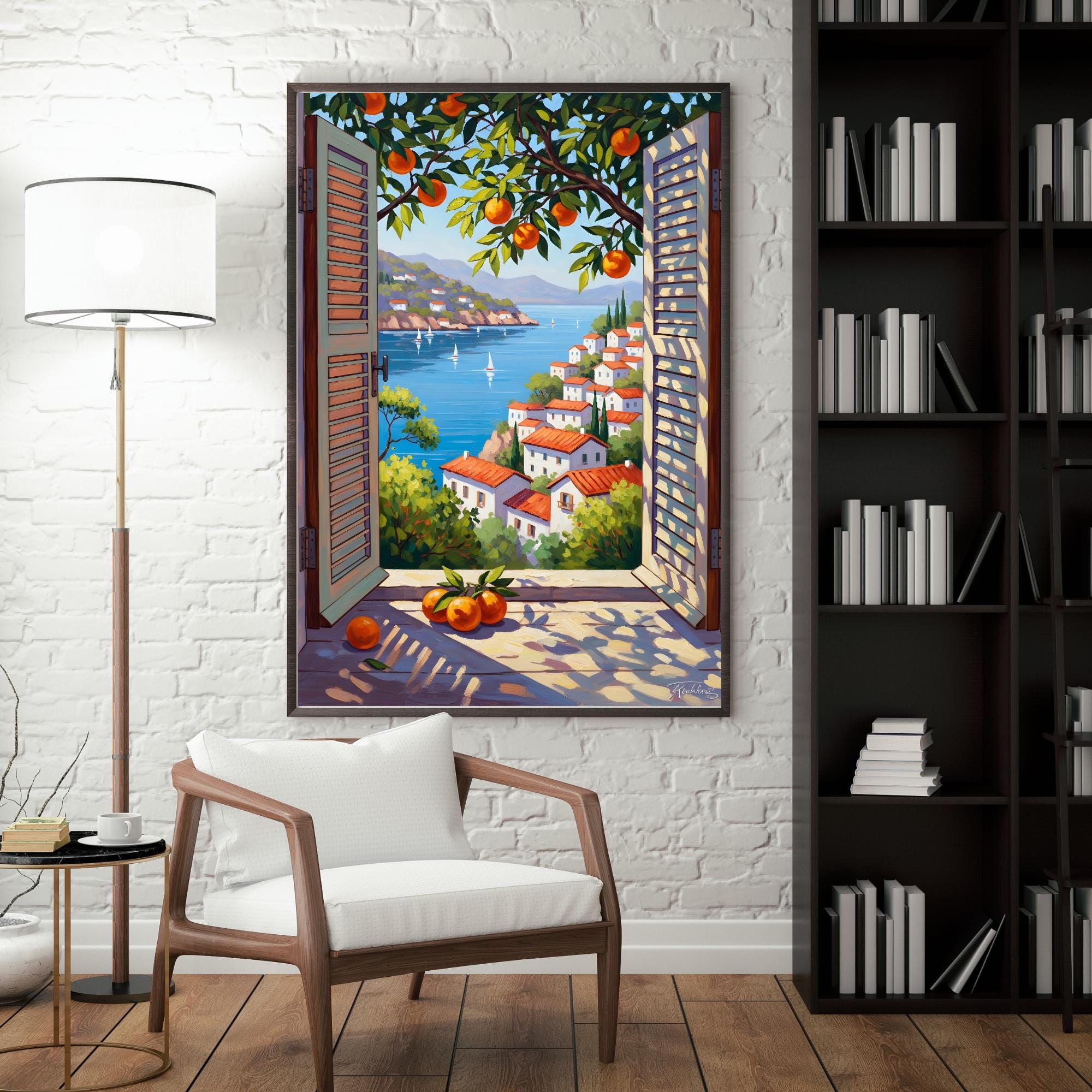 Window View Wall Art Poster Showing Mediterranean Coastal View, Bright ...