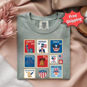 Comfort Colors Unisex T-Shirt to Celebrate USA 250th Anniversary, Patriotic USA Stamps Shirt, Independence Day Shirt