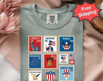 Comfort Colors Unisex T-Shirt to Celebrate USA 250th Anniversary, Patriotic USA Stamps Shirt, Independence Day Shirt