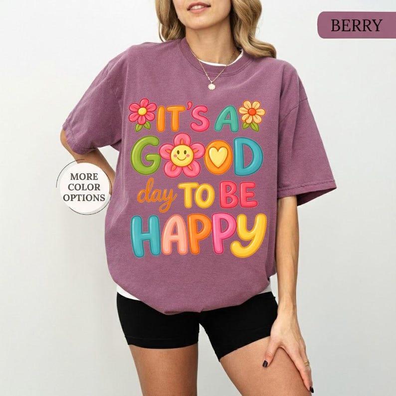 It's A Good Day To Be Happy Comfort Colors® T-Shirt, Retro Boho Hippie Shirt, Mental Health Shirt, Positive Inspiration Tee, Aesthetic Tee image 8
