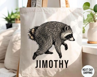 Jimothy Raccoon Tote Bag, Trash Panda Canvas Tote, Funny Raccoon Tote, Seattle Cryptid Gift, Reusable Cotton Tote