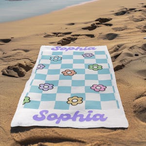 Retro Personalized Beach Towel with Name – Multi Style Girl Gift for Birthday, Vacation, Pool Days & Summer Vibes