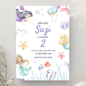 Modèle d'Invitation pour deux fêtes, 2e anniversaire de fille, Invitation à une fête d'été, modèle modifiable/imprimable