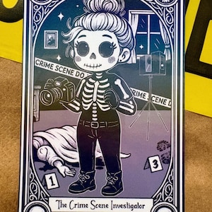 Holographic Forensic Science Tarot Card Magnets: The Female Crime Scene Investigator Scanning, Kawaii Inspired, Chemicals, Crafts, Gifts