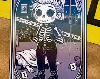 Holographic Forensic Science Tarot Card Magnets: The Female Crime Scene Investigator Scanning, Kawaii Inspired, Chemicals, Crafts, Gifts
