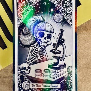 forensic science magnets, trace evidence, analyst, tarot cards, kawaii, holographic, crime scene, forensic crafts, forensic gifts