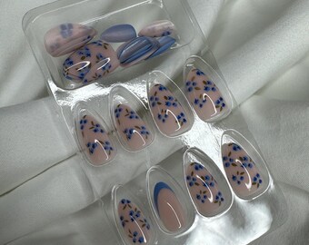 24 Piece Press On Nails | Medium Almond Fake Nails | Durable Plastic Nail Set | Glossy Finish | Reusable Nail Tips | Blueberries