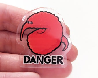 DANGEROUS Fuzzy Worm Acrylic Pin Badge