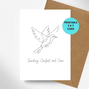 Tarjeta de condolencias imprimible, descarga instantánea, diseño minimalista de pájaro, tarjeta para expresar cariño, por la pérdida de un ser querido (5x7 pulgadas).