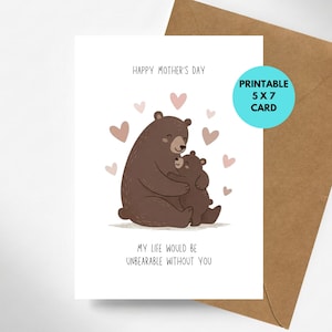 Mama Bear Baby Bear Mother's Day Card | Adorable Illustrated Greeting (5x7 Printable)