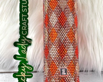 SALE!! Honeycomb style Argyle Plaid Rhinestone 24oz Tumbler - Orange Peach Burgundy glass rhinestone