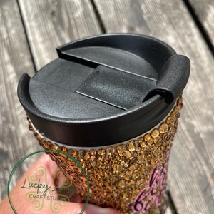 But First Coffee 16oz travel mug Hand Placed glass rhinestones image 4