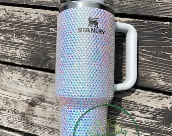 Stanley with Honeycomb style Rhinestones - 40oz - luminous white gorgeous handled quencher