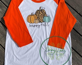 Pumpkin Trio Raglan - orange white  - unisex - Large Ready To Ship