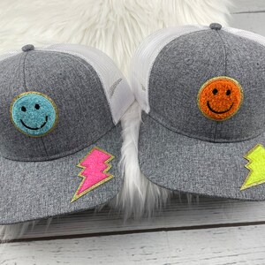 Neon Patch Marled Grå Baseballkeps - Smile Lightning Bolt Neon - Unisex - Klar att skickas