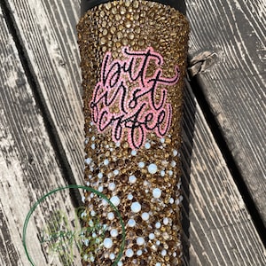 But First Coffee 16oz travel mug Hand Placed glass rhinestones image 1