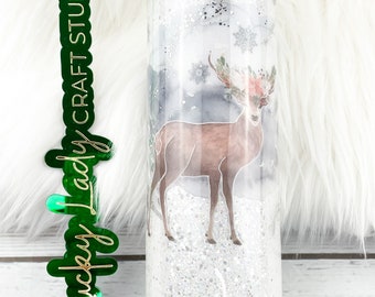 SALE!! Winter Wonderland 32oz  skinny Glitter Epoxy tumbler deer snow scene