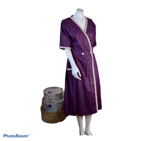 Original 1940s 50s Vintage Purple Cotton Wrap Dres