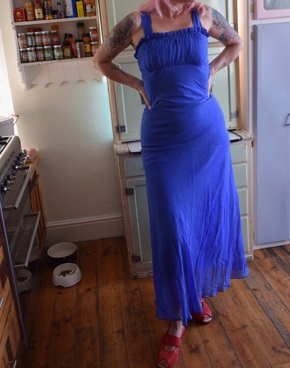 Vintage 70s does 30s Blue Bias Cut Dress - Gown -