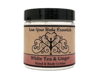 Loção de chá branco com gengibre, loção para as mãos com chá branco, loção orgânica, loção perfumada com chá branco, hidratante para as mãos, manteiga corporal com chá branco