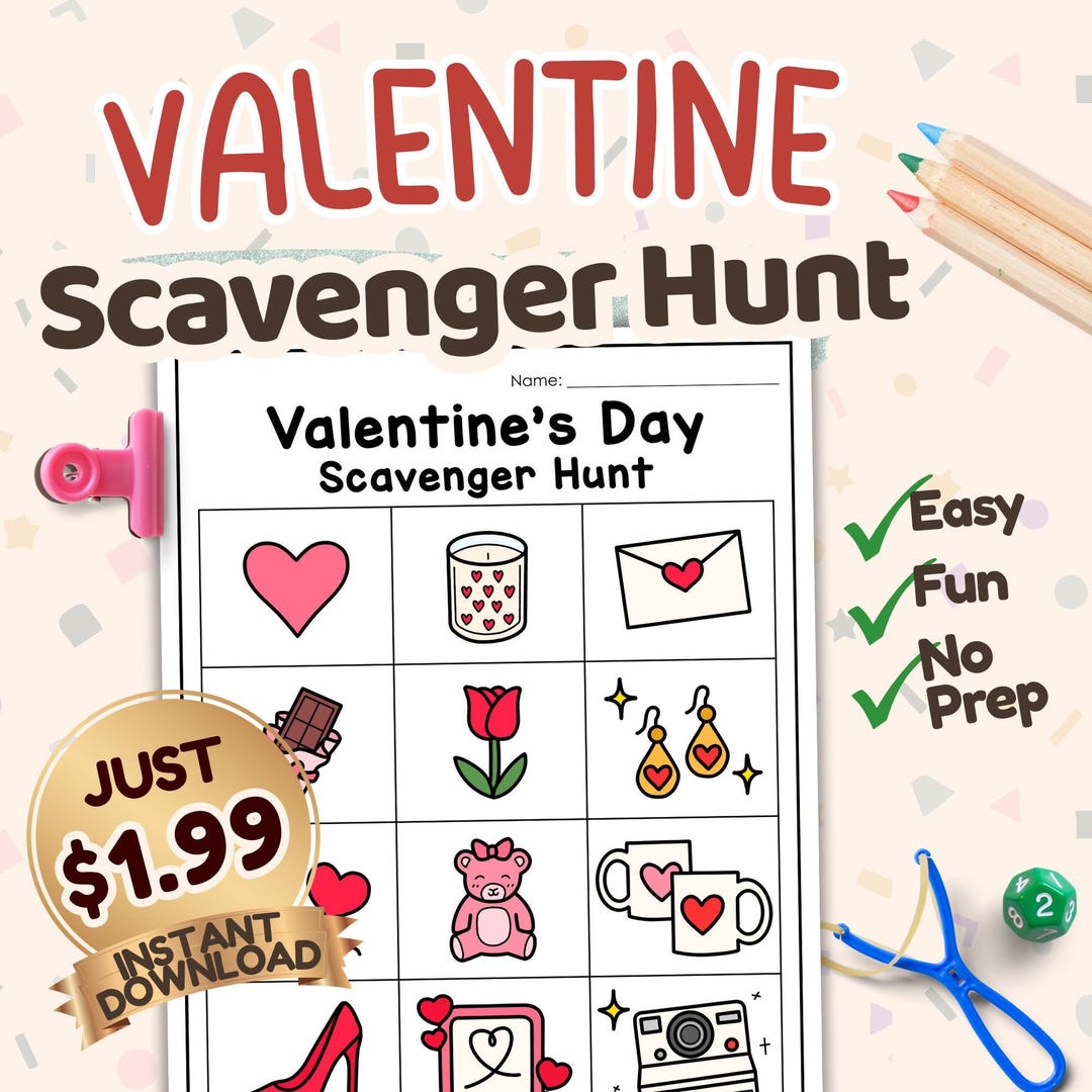 Valentine's Day Scavenger Hunt | Kids Printable Game (PDF Download) - Etsy