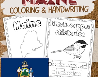 Maine Preschool Worksheets | State Symbols PreK Kindergarten Social Studies | Coloring & Handwriting