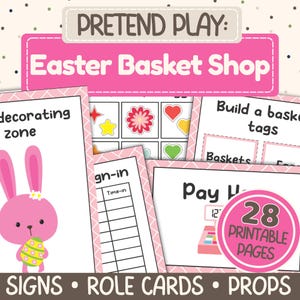 Easter Basket Shop Pretend Play Set for Kids | Dramatic Play Activity | Printable Small Business Play
