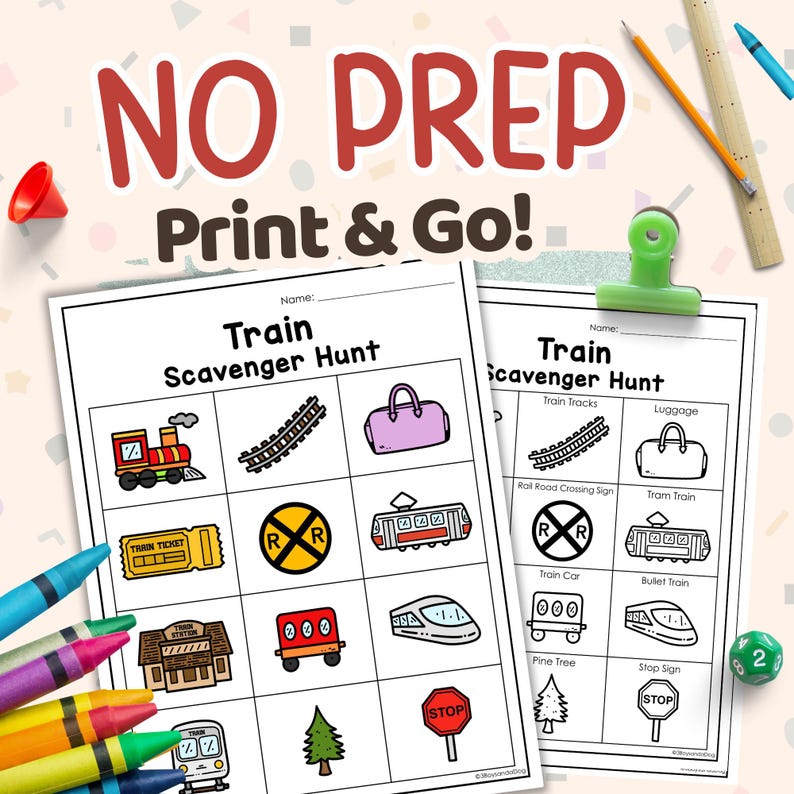 Train Ride Easy Scavenger Hunt Printable | Kids Activity | No Prep Game ...