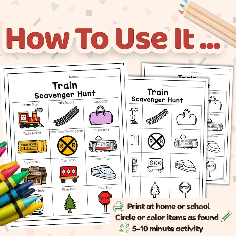 Train Ride Easy Scavenger Hunt Printable | Kids Activity | No Prep Game ...