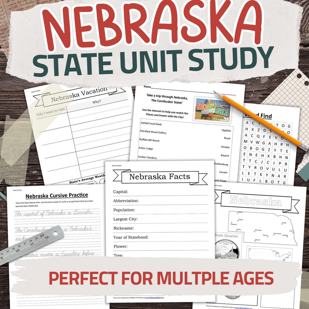 Nebraska State Worksheet Pack: Printable Geography and History Unit ...