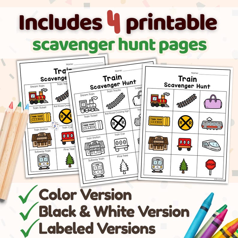 Train Ride Easy Scavenger Hunt Printable | Kids Activity | No Prep Game ...