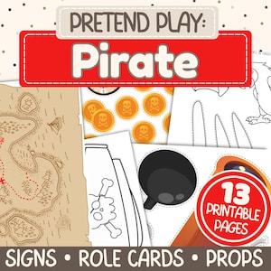 Pirat Rollenspiel für Kinder | Piraten-Abenteuer Dramatisches Spielset | Druckbare Schatzsuche Rollenspiel Kit | Kinder fantasievolles Spielaktivität