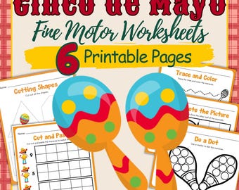 Fine Motor Skills Activities for Preschool | Cinco de Mayo Cutting Tracing Dot Pages | PreK Printables