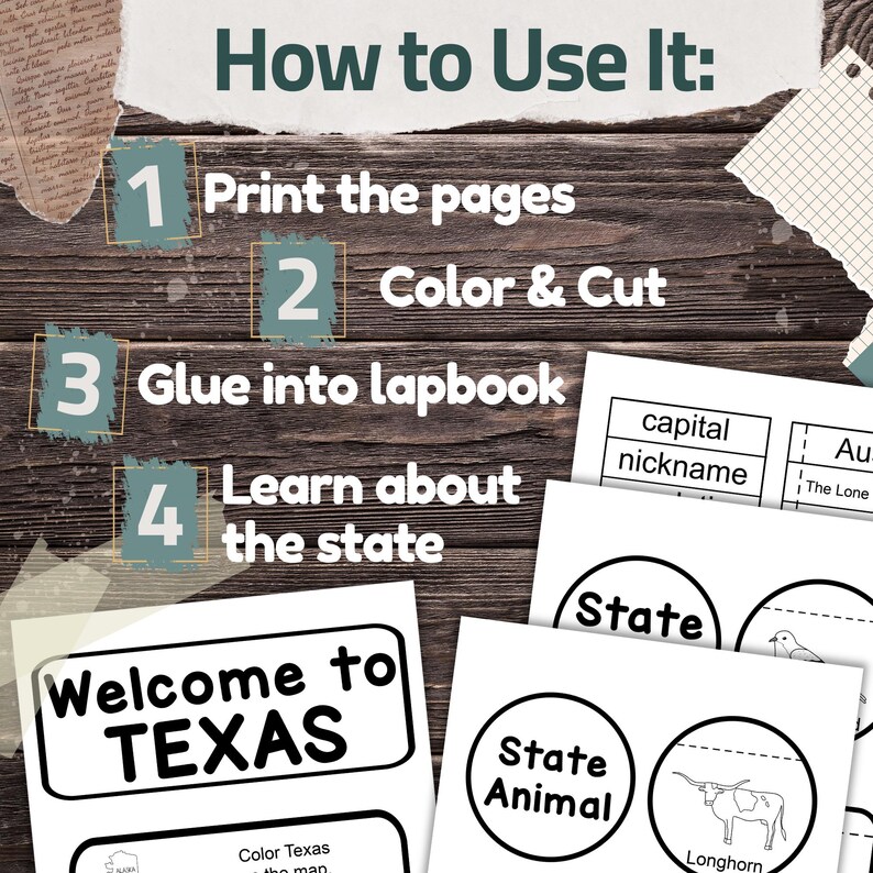 Texas State Lapbook: Printable Geography and History Notebook Pages ...