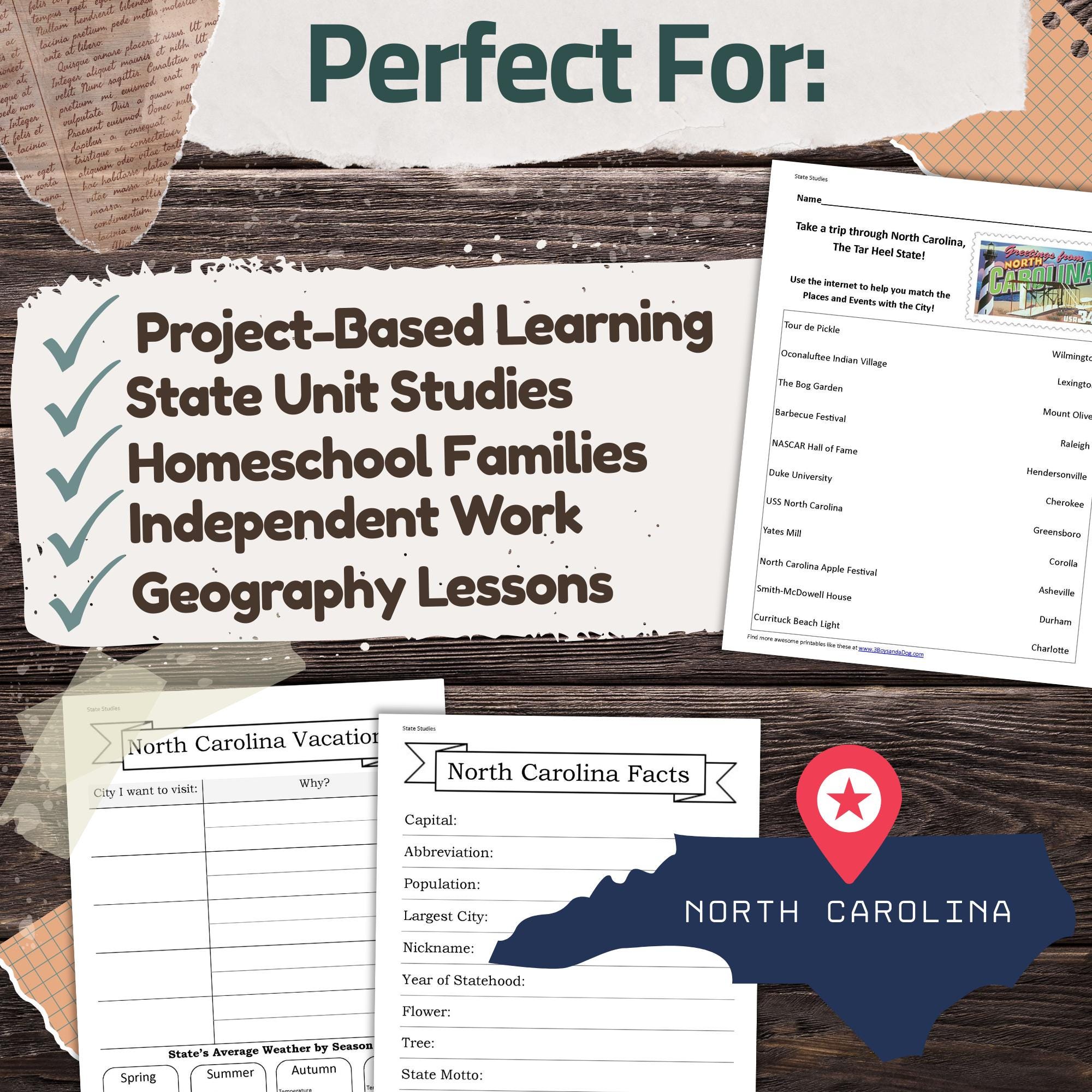 Nc Course Worksheet North Carolina State Worksheet Pack: Printable Geography and History ...