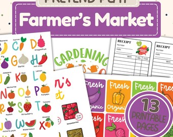 Farmers Market Play Pretend Set for Kids | Dramatic Play Fresh Market Activity | Printable Small Business Play