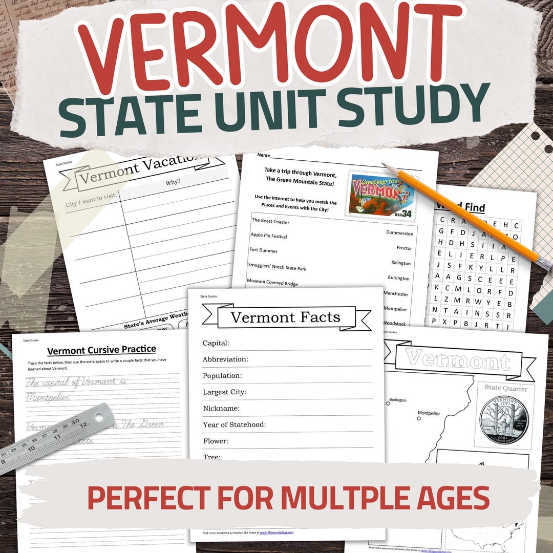 Vermont State Worksheet Pack: Printable Geography and History Unit ...