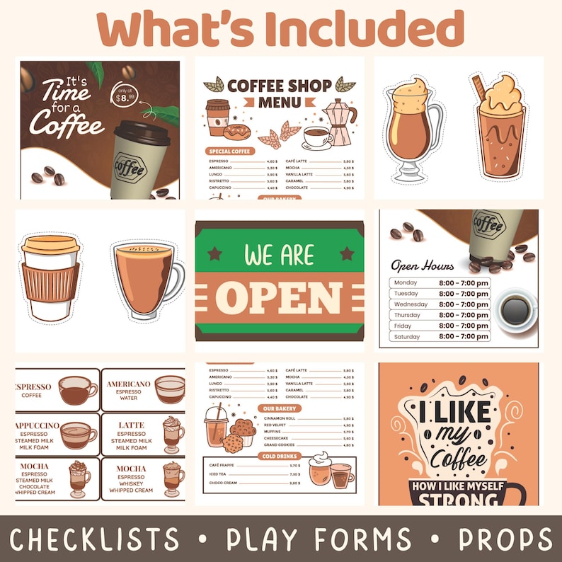 Coffee Shop Pretend Play Set for Kids | Dramatic Play Cafe Barista ...