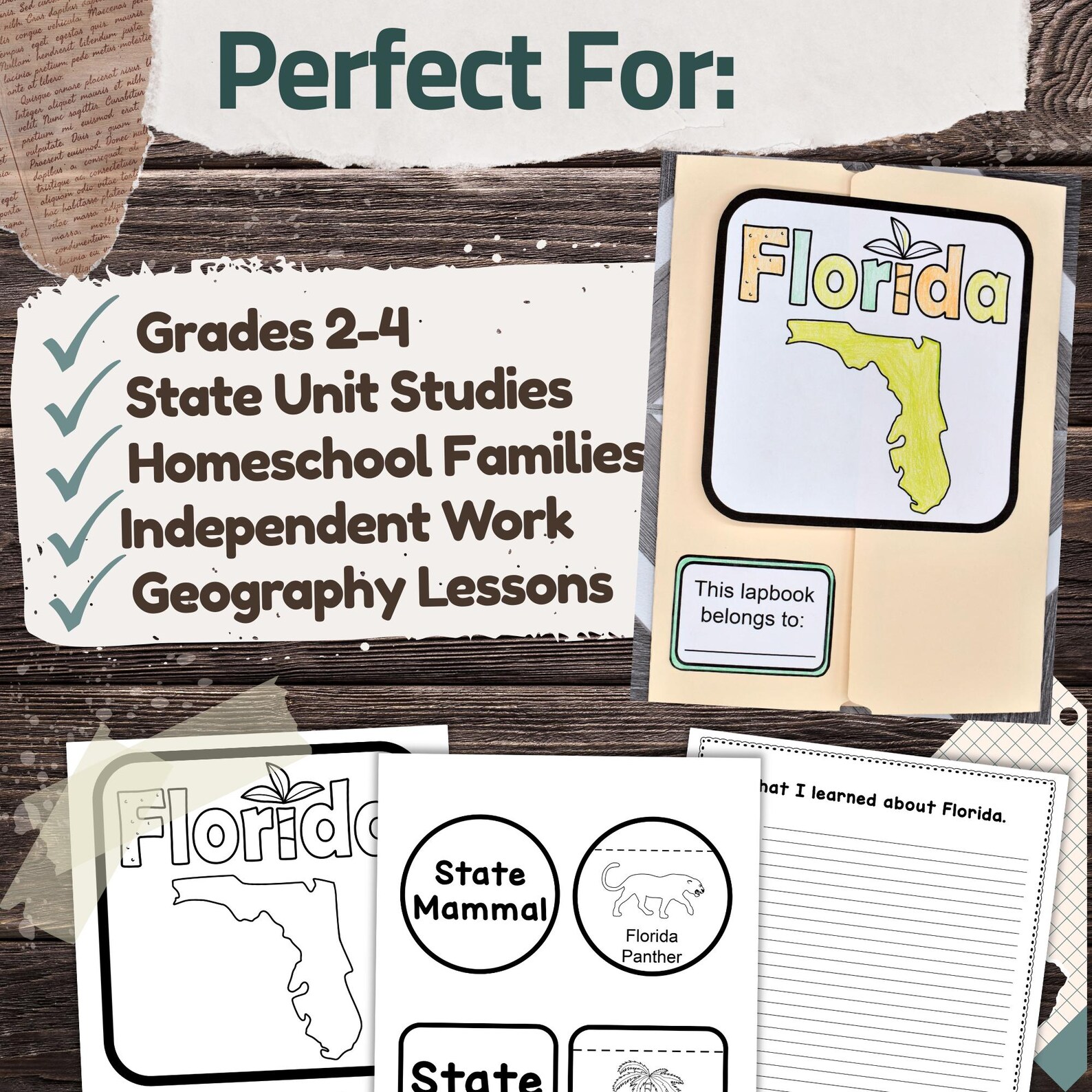 Florida State Lapbook: Printable Geography and History Notebook Pages ...