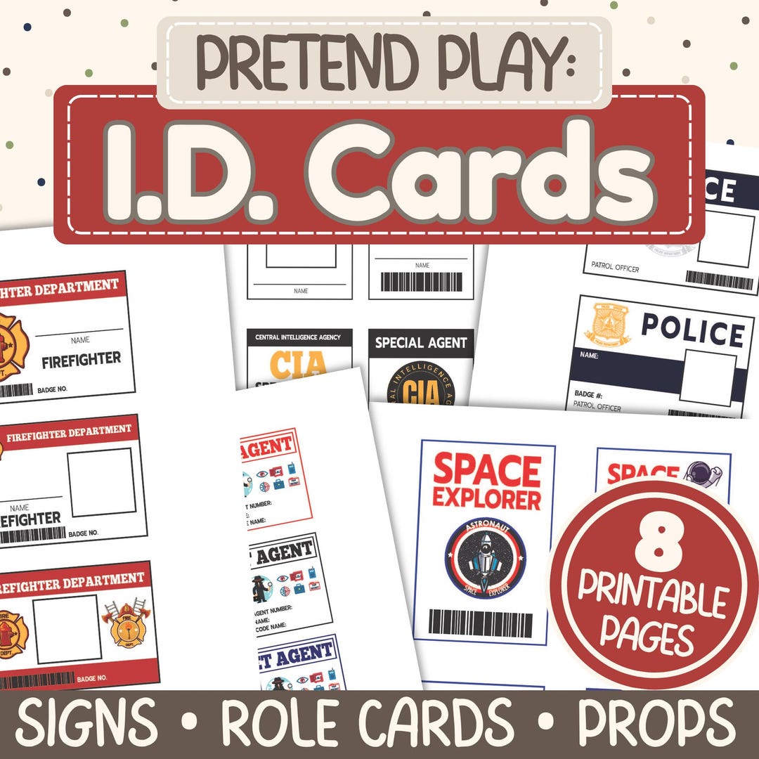 Playid Examples ID Pretend Play Cards & Licenses for Kids | Community Helpers Dramatic ...