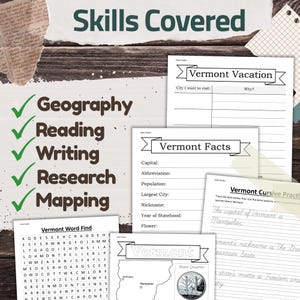 Vermont State Worksheet Pack: Printable Geography and History Unit ...