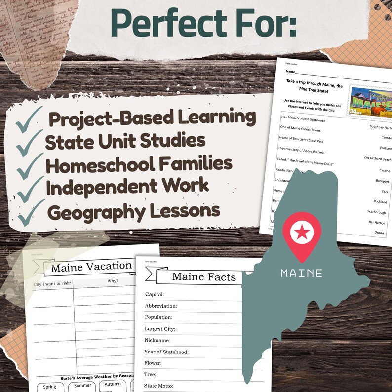 Maine State Worksheet Pack: Printable Geography and History Unit Study ...