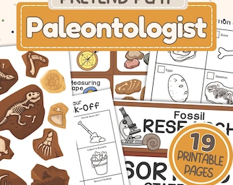 Set per giochi di ruolo da paleontologo per bambini / Attività di gioco di ruolo di scavo di fossili di dinosauro / Gioco di ruolo di laboratorio scientifico stampabile / Aula per l'istruzione domiciliare