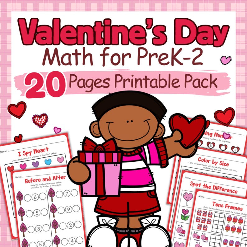Valentine Math Set of Easy Activities for Preschool | Printable Early ...