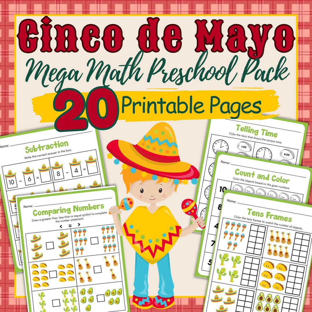 Cinco De Mayo Math Set of Easy Activities for Preschool | Printable ...