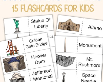 US Landmarks Flashcards | American Landmarks Printable Cards | Geography Learning Activity | Homeschool Social Studies Pack