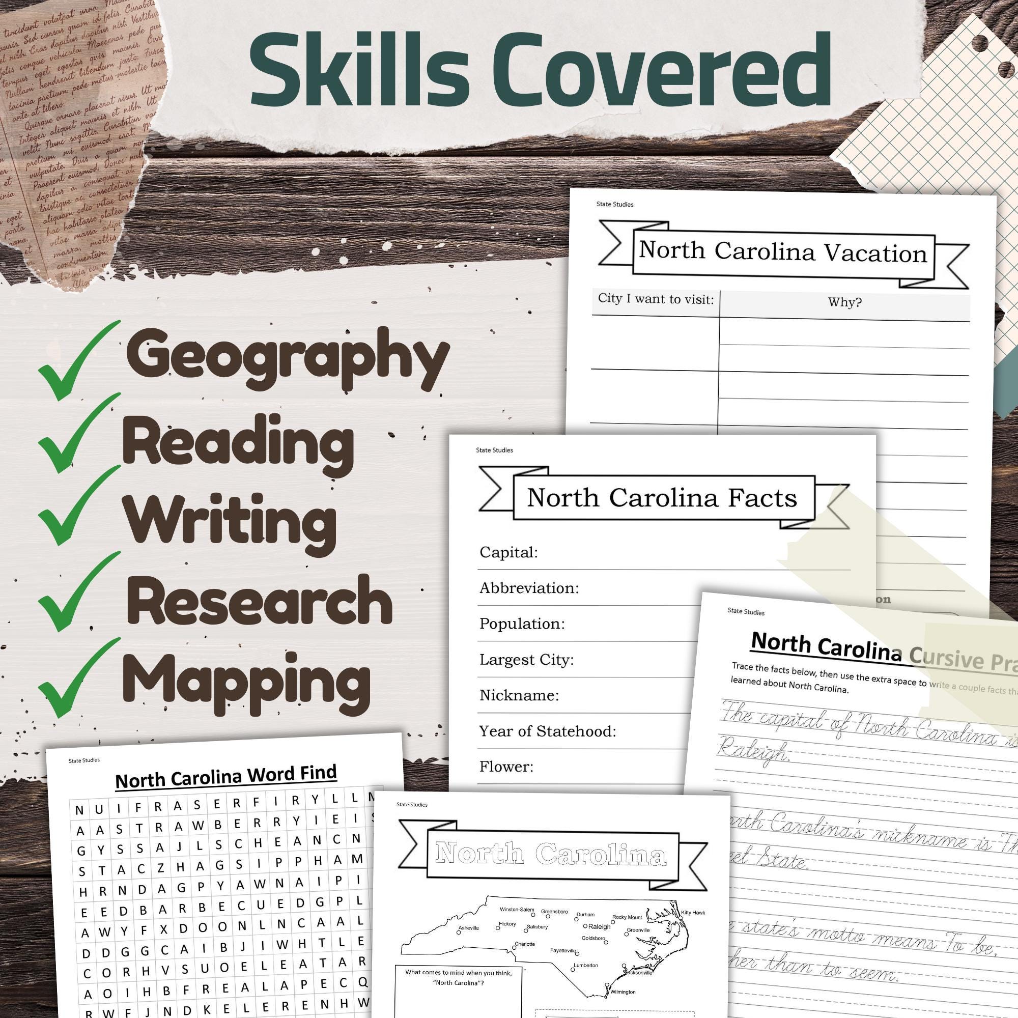 Nc Course Worksheet North Carolina State Worksheet Pack: Printable Geography and History ...